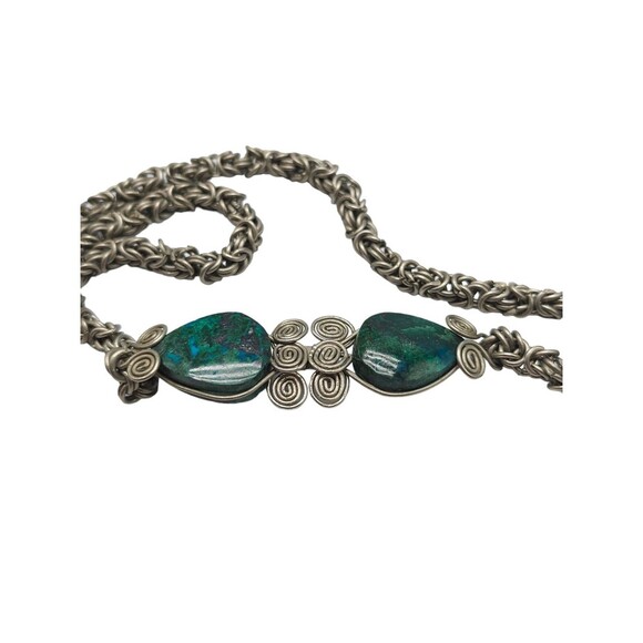 Peruvian Inspired Handwoven Mixed Metal Wirework Bracelet Chrysocolla Stone - Picture 6 of 7